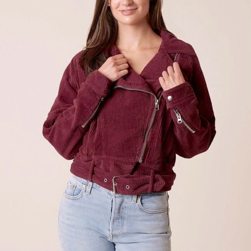 Women’s FREE PEOPLE Dolman Corduroy Asymmetrical Zip‎ Burgundy Maroon Jacket S.